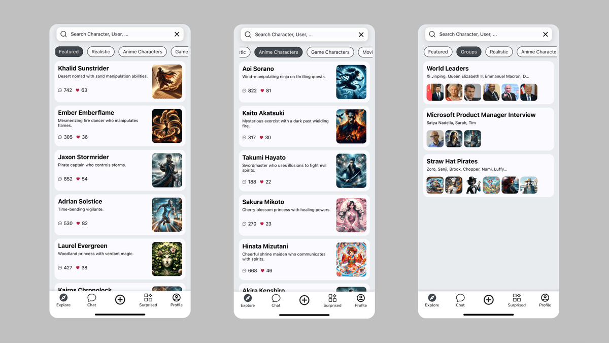 Explore Characters and Group Chats